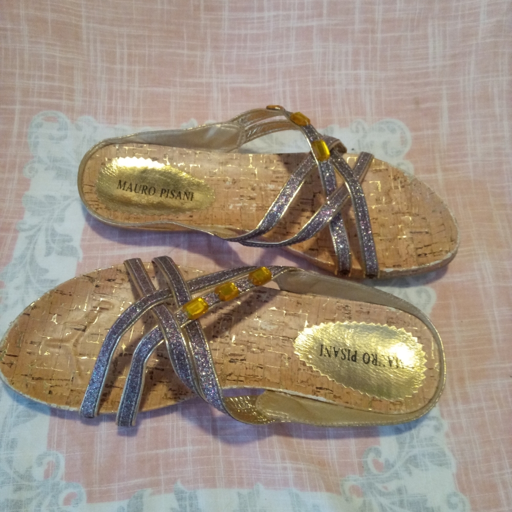 Sandals goldglitter slip on strap
